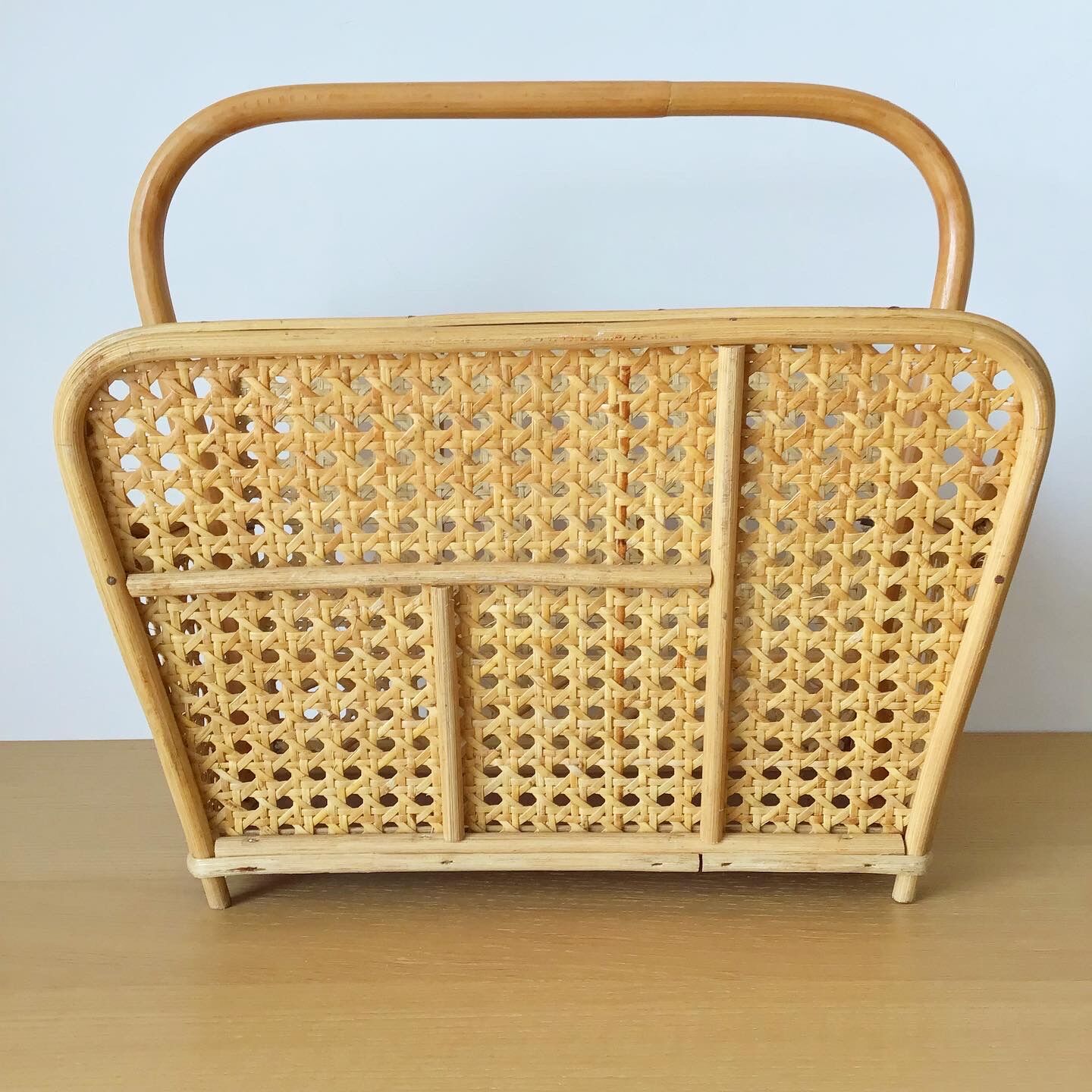 Vintage rattan and canning magazine holder