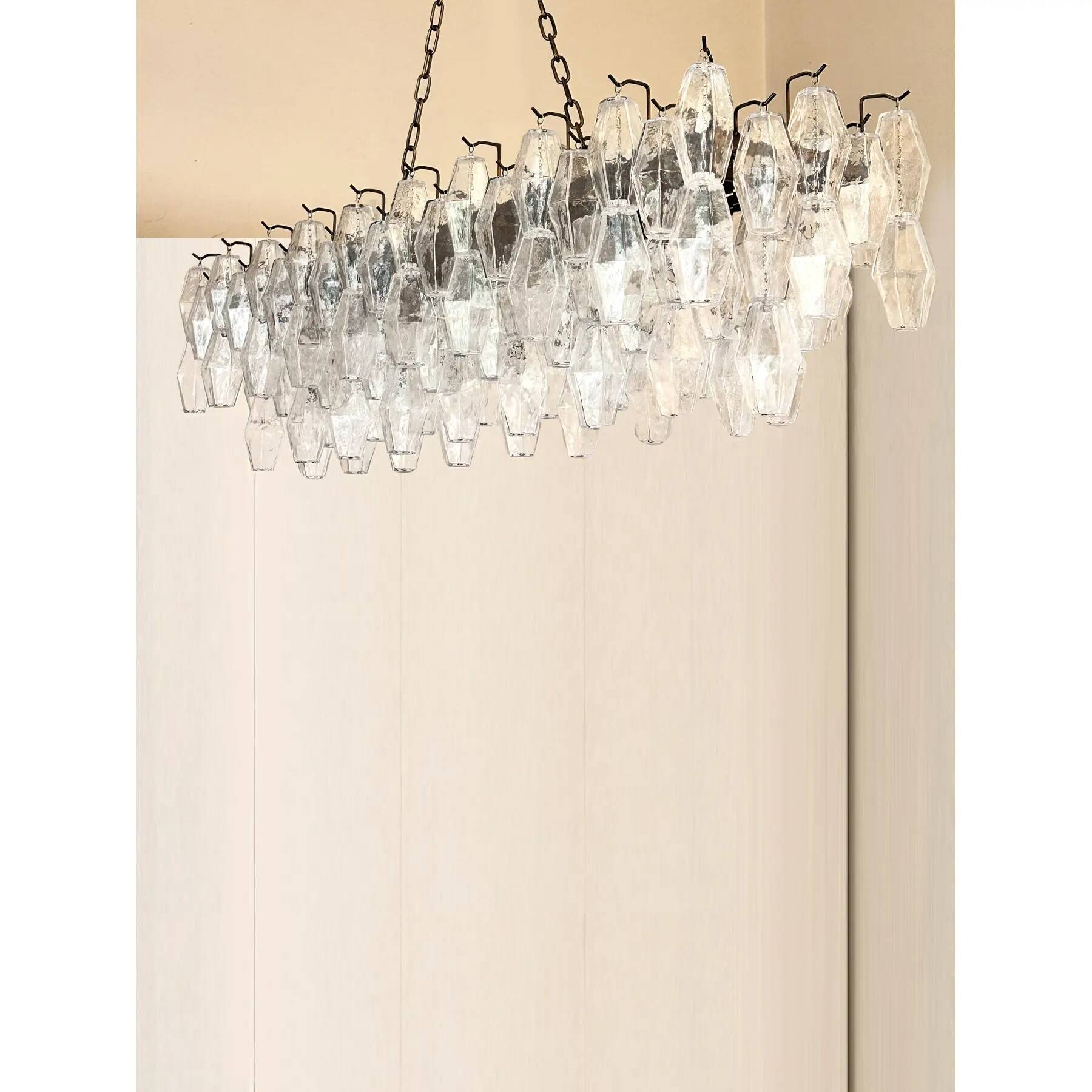 Contemporary Rectangular "Poliedro" Murano Glass Brunish Chandelier by Simo