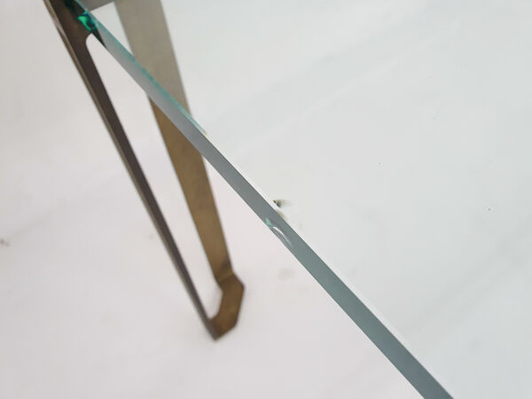 Table basse carrée en laiton et verre par Peter Ghyczy pour Ghyczy, années 1970