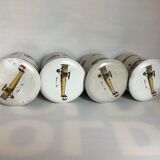4 old metal boxes lithographed aircraft pattern