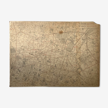 Carte ancienne cartonnée de Paris - 9ème et 10ème Arrondissement