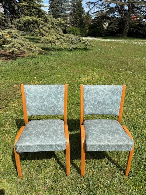 Pair of 2 Steiner Bow Wood chairs from the 1950s.