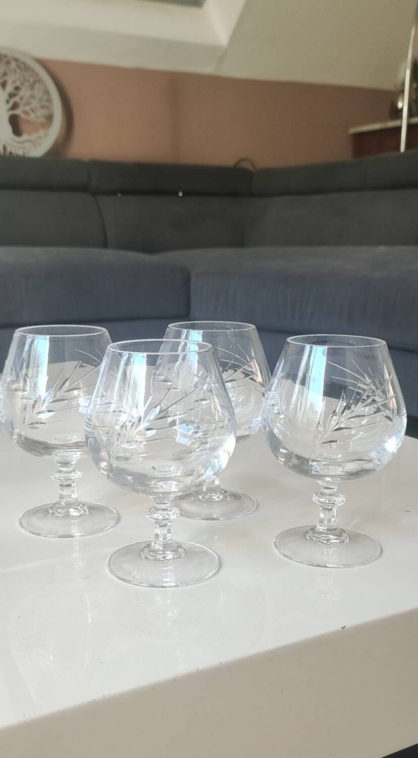 Lot 6 Verres Cognac/Cristal Arques. Model Fleury engraved with Wheat Ears.