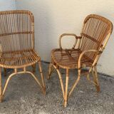 Chair and armchair in vintage rattan 1950