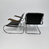 Pair of 1930s - 40s Bauhaus Cantilever Armchairs – Tubular Steel, Wooden Arms