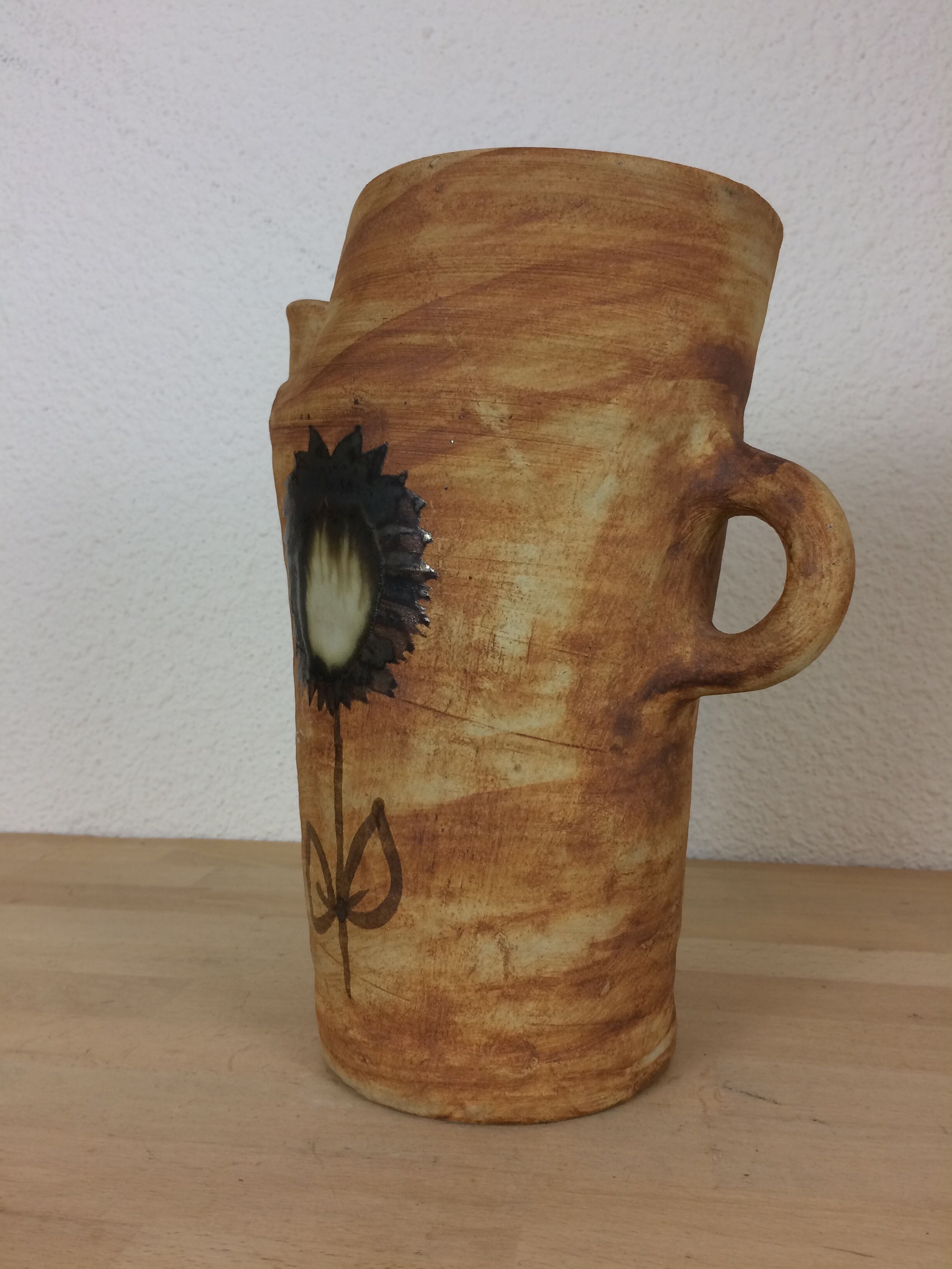 Brutalist stoneware pitcher, flower decoration, Poterie de la Colombe Vallauris