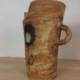 Brutalist stoneware pitcher, flower decoration, Poterie de la Colombe Vallauris