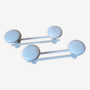 Pair of vintage white metal coat hooks from the 1960s