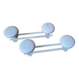 Pair of vintage white metal coat hooks from the 1960s