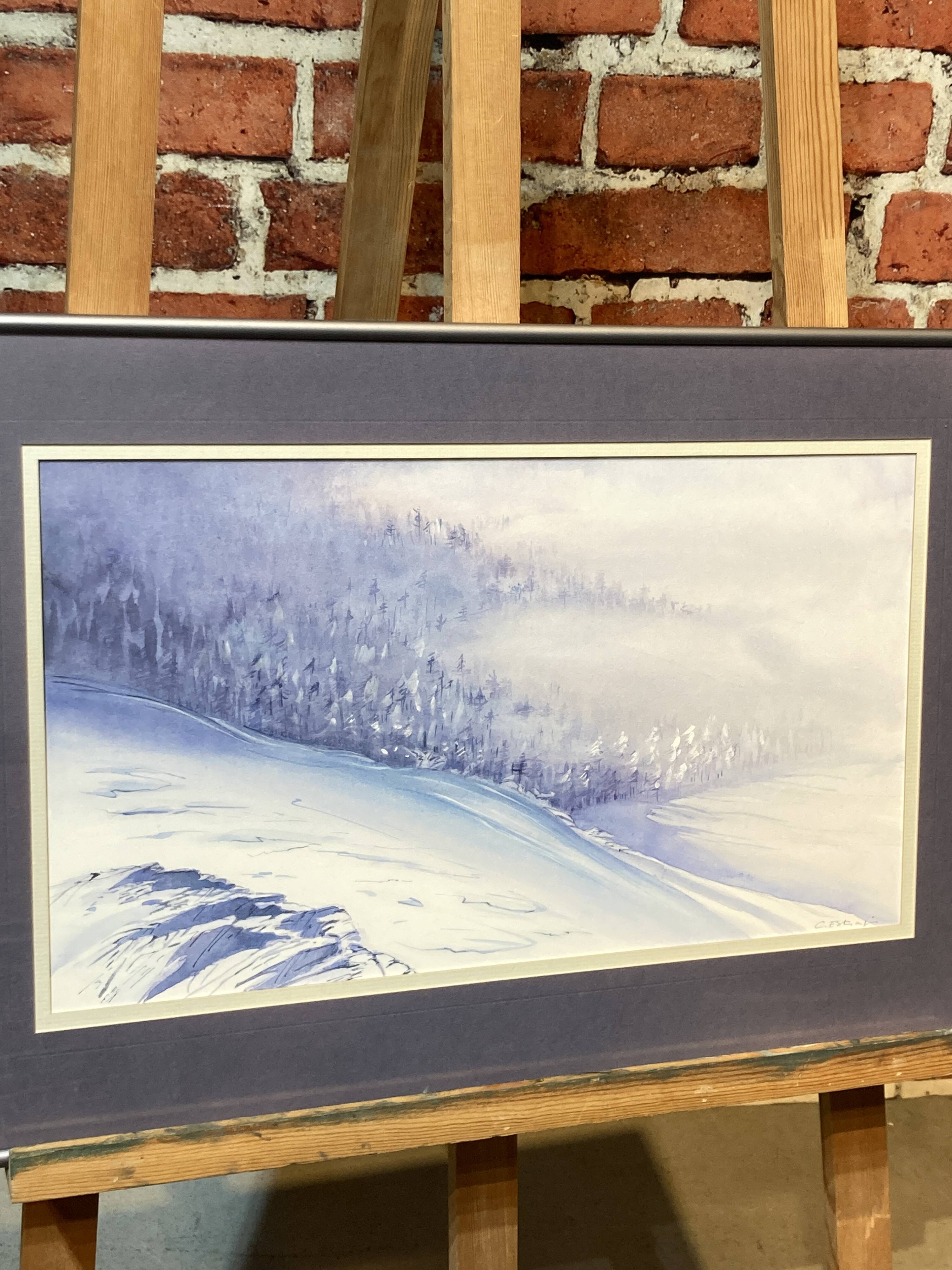 Framed entitled "first snow in the clamant son" by chantal estrangin