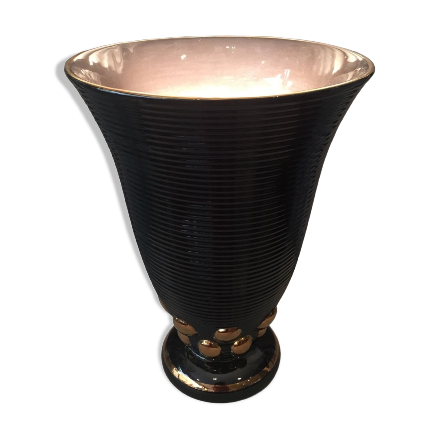 ORIGINAL EARTHENWARE LAMP OF ST CLEMENT ART DECO BLACK AND GILDED VASE CORNET