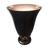 Lampe originale faïence de St Clément art deco noir et dore forme vase cornet