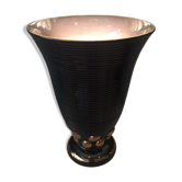 Lampe originale faïence de St Clément art deco noir et dore forme vase cornet