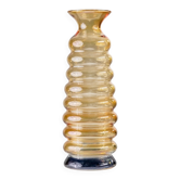 Vintage Murano glass vase - yellow and blue, iridescent, wavy shape with bubbles - Italian design from the 1980s - gift idea, retro pop decoration.