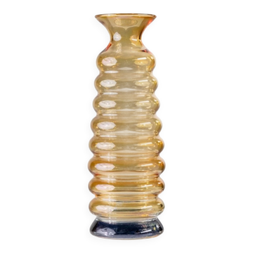 Vintage Murano glass vase - yellow and blue, iridescent, wavy shape with bubbles - Italian design from the 1980s - gift idea, retro pop decoration.
