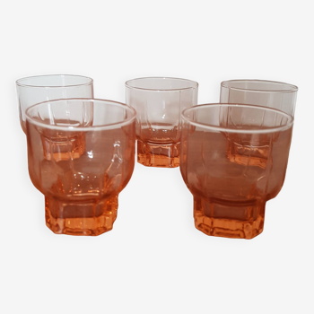 Set of 5 molded pink water glasses