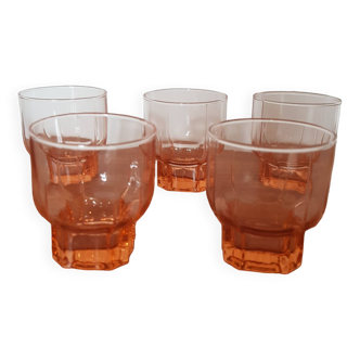 Set of 5 molded pink water glasses