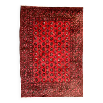 Tapis village afghan turkmène vintage 195x280 cm, rouge, noir, grand tribal
