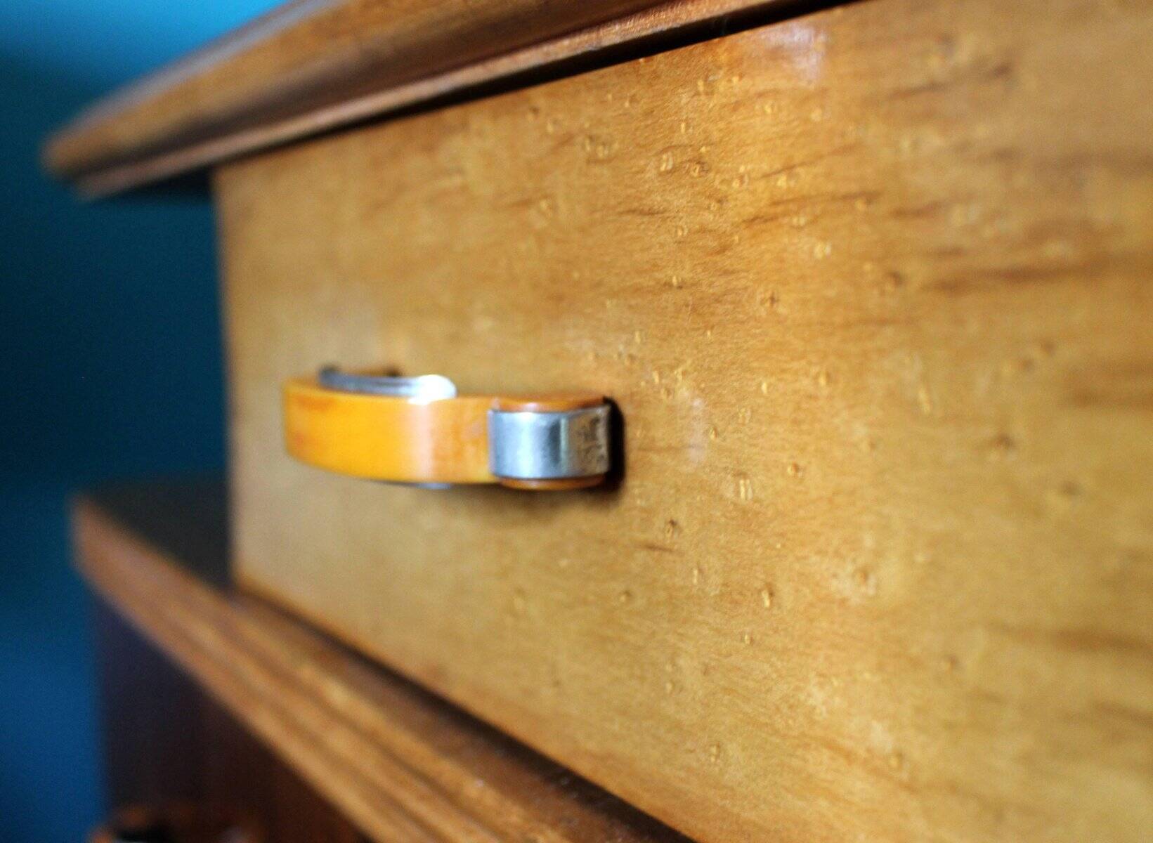 Veneer Rosewood and Maple Vanity with Bakelite Handles