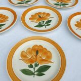 Set 6 plates Gien orange flower 1970 hand-painted decoration