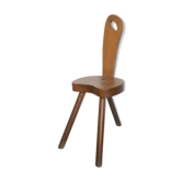 Chaise tripode en bois massif brutaliste