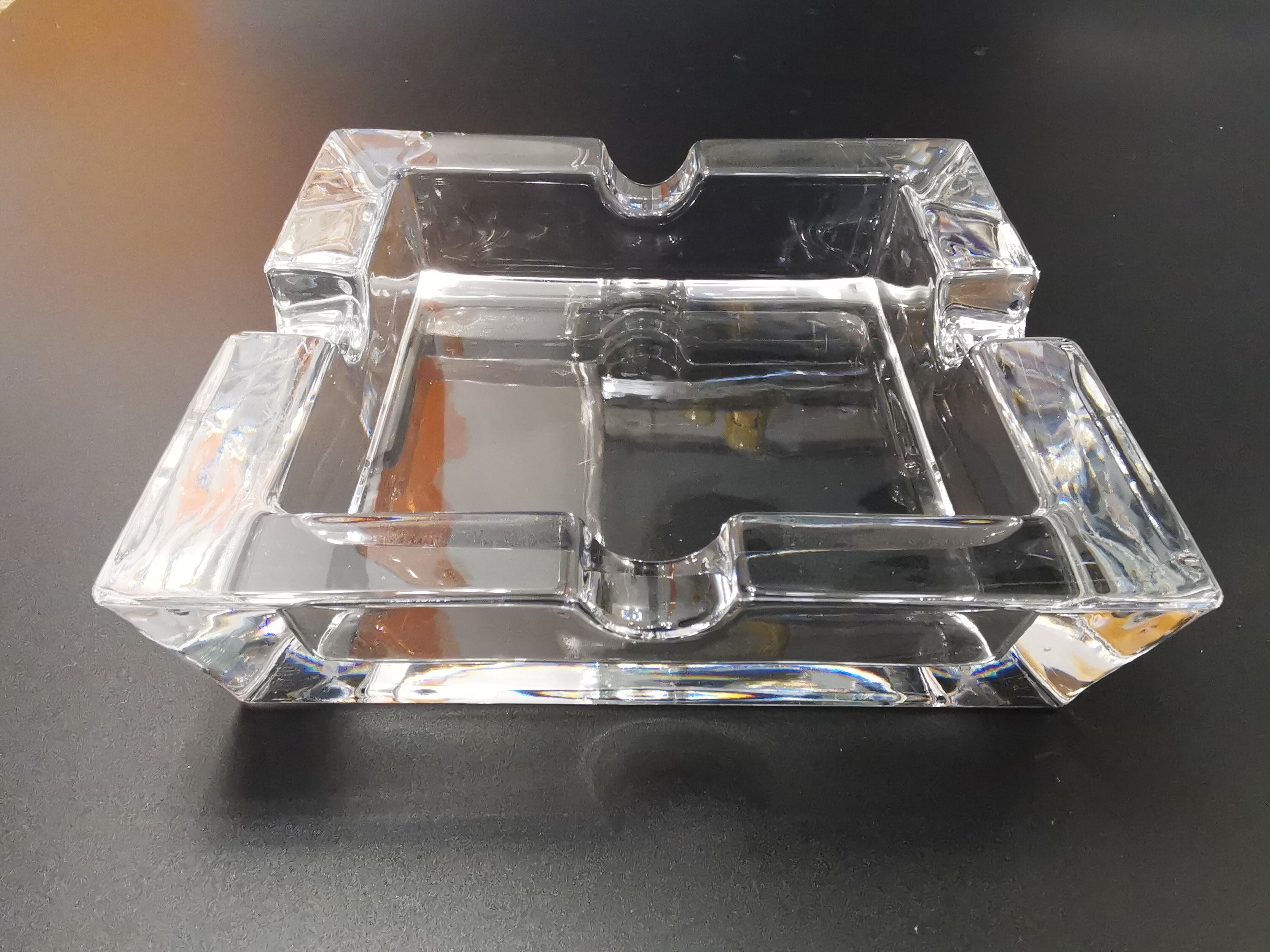 Imposing minimalist vintage crystal ashtray from the 70s