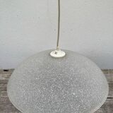 1980s speckled glass pendant light, grey and white
