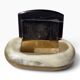 Antique snuffbox in blonde and black horn — 19th century — hinge