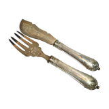 Service à poisson en Argent fourré ancien - Couvert de service gravé et guilloché Napoléon III