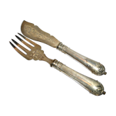 Old stuffed silver fish service - Engraved and guilloché napoleon III service cutlery