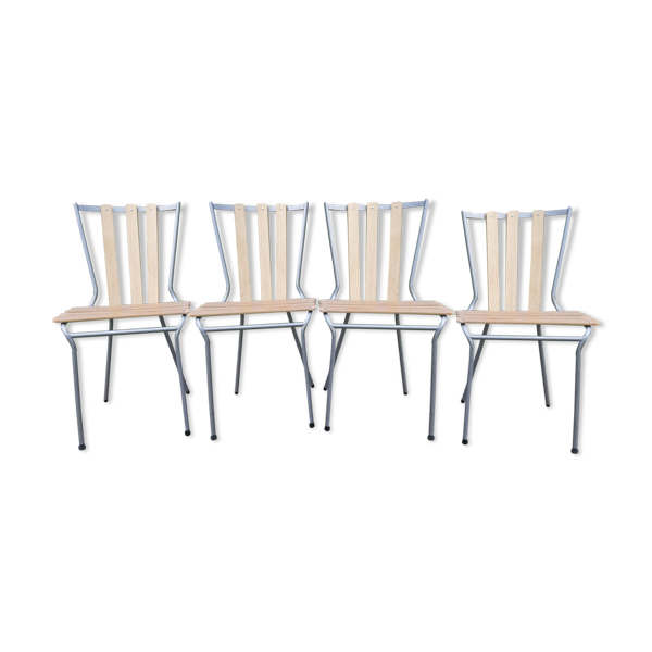 Lot de 4 chaises de bistrot fer et bois