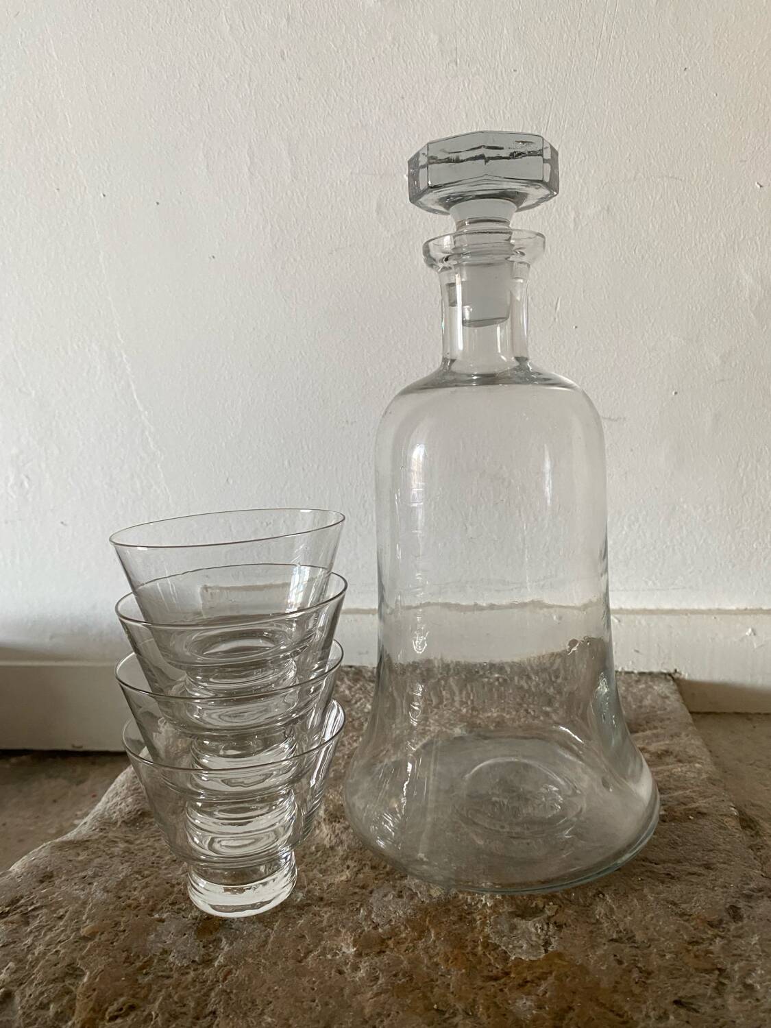 Decanter and glasses for whisky, wine, water, and liqueurs
