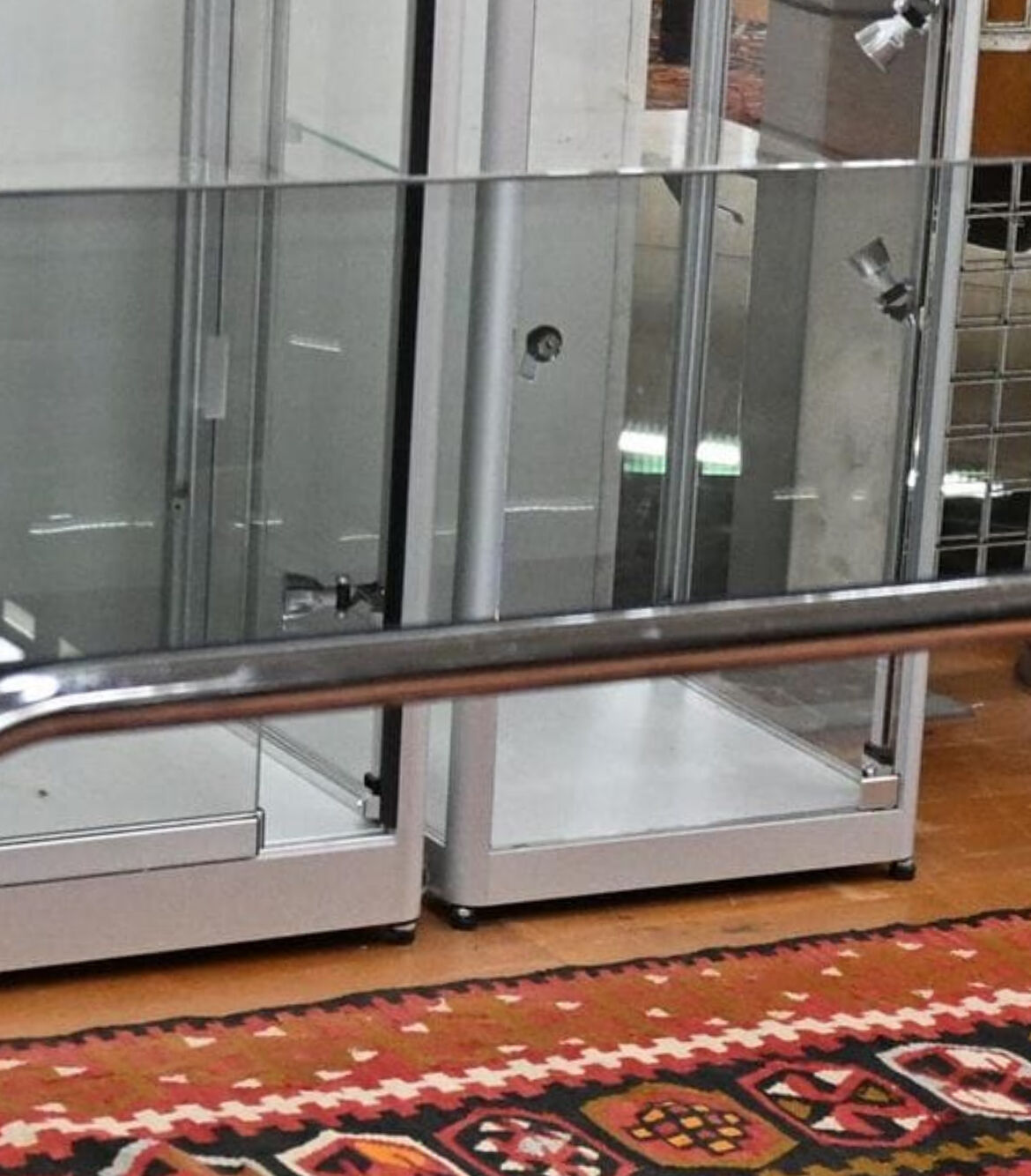 Vintage glass dining table with chrome legs.