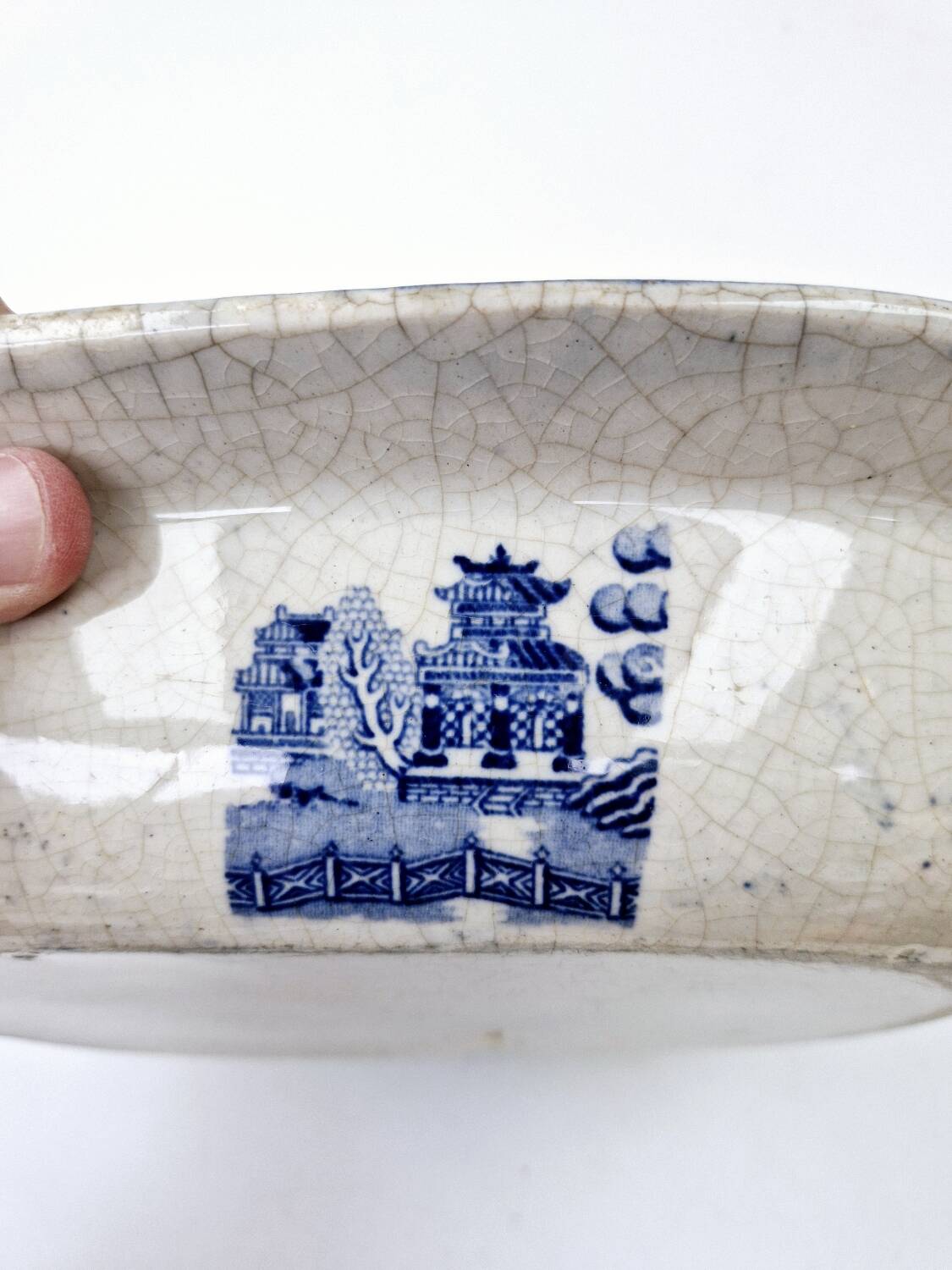 Old Rectangular Hollow Dish In English Earthenware 19th Chinese Decor Blue Willow