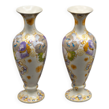 Pair of hand-painted ceramic vases in Dutch Art Nouveau Gouda PZH, 'Violetta', 1899