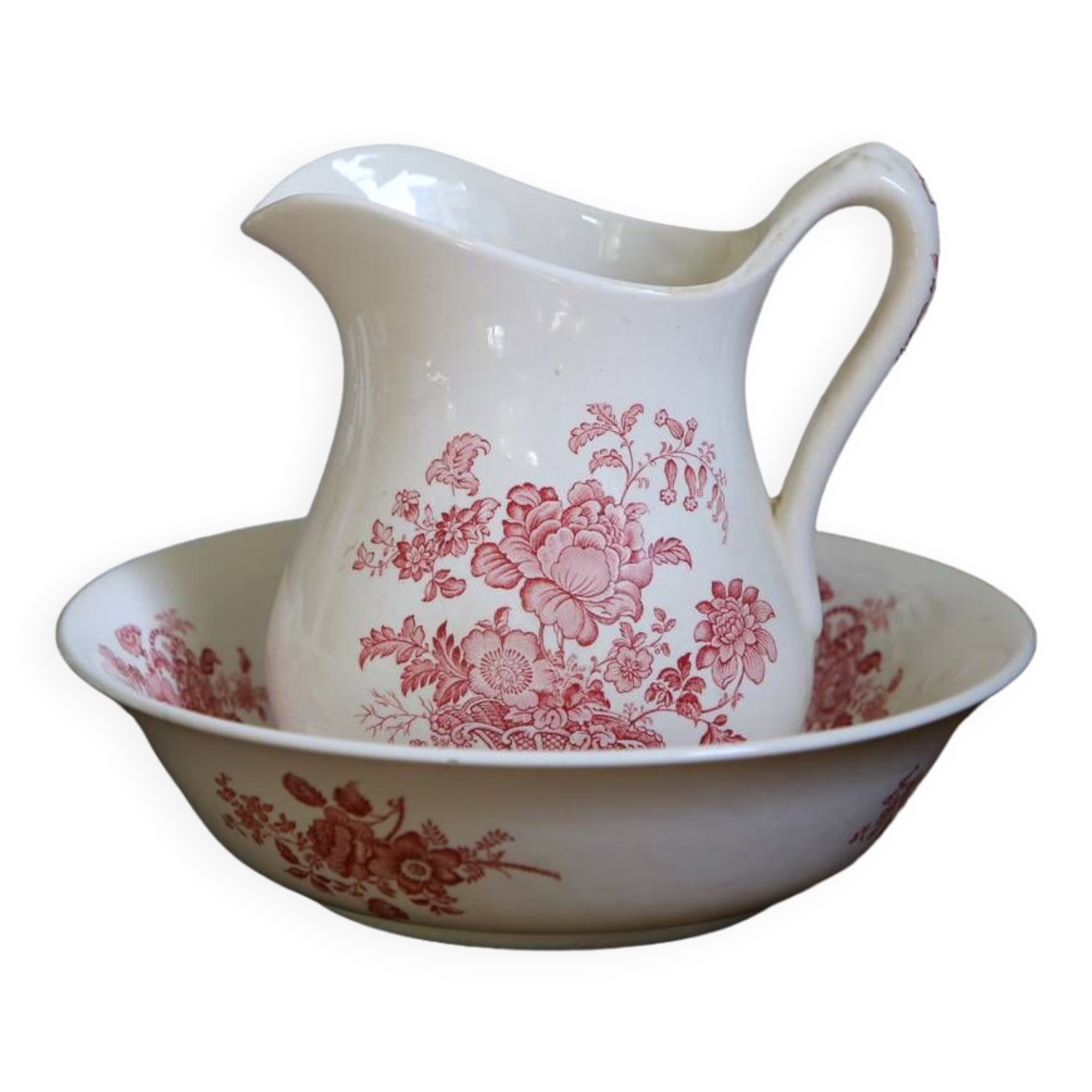 Toilet set (pitcher and basin) in earthenware from the Crown Devon factory