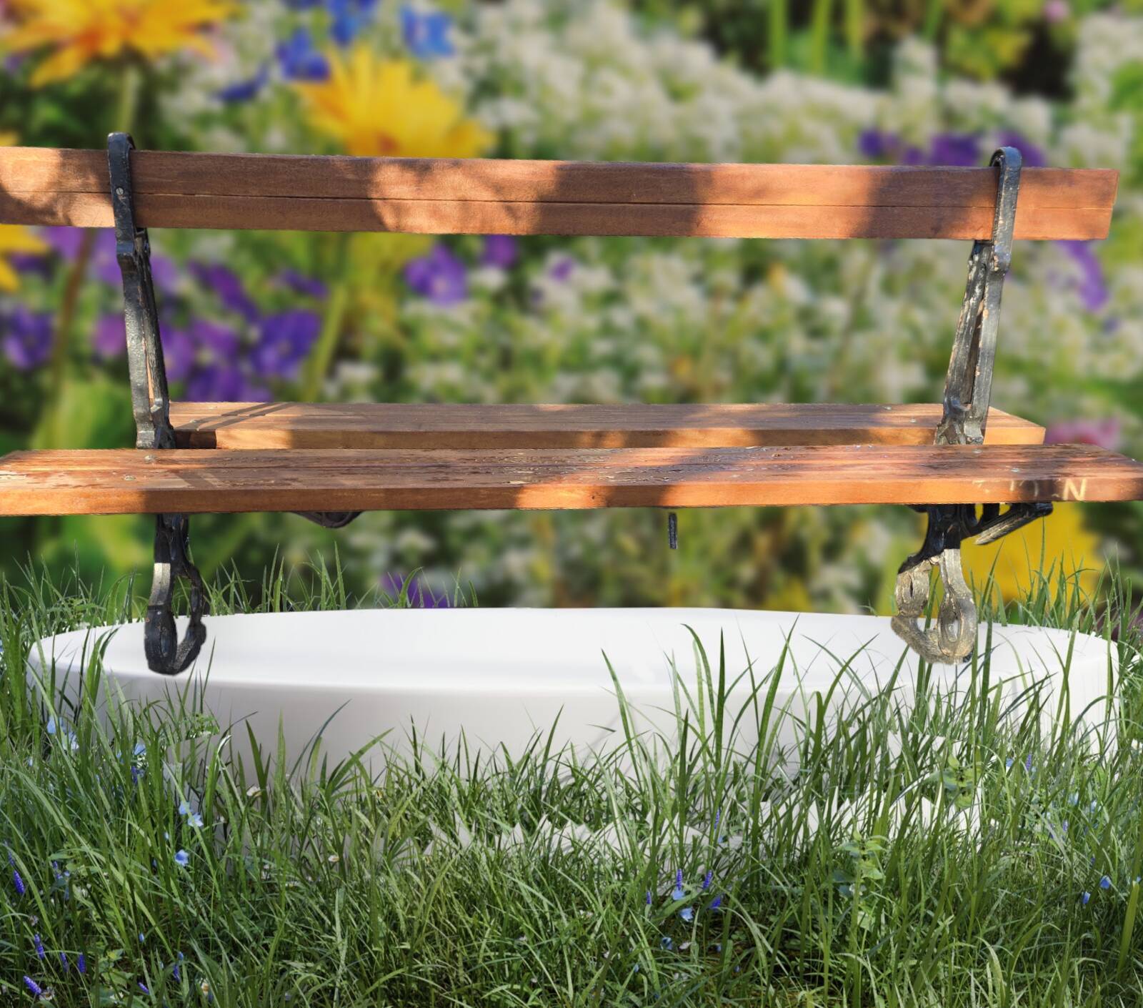 Public garden bench in the city of Paris