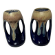 Vintage pair of small enameled stoneware vases with handles circa 1960