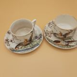 Set 2 coffee cups and saucers, porcelain signed Sarreguemines