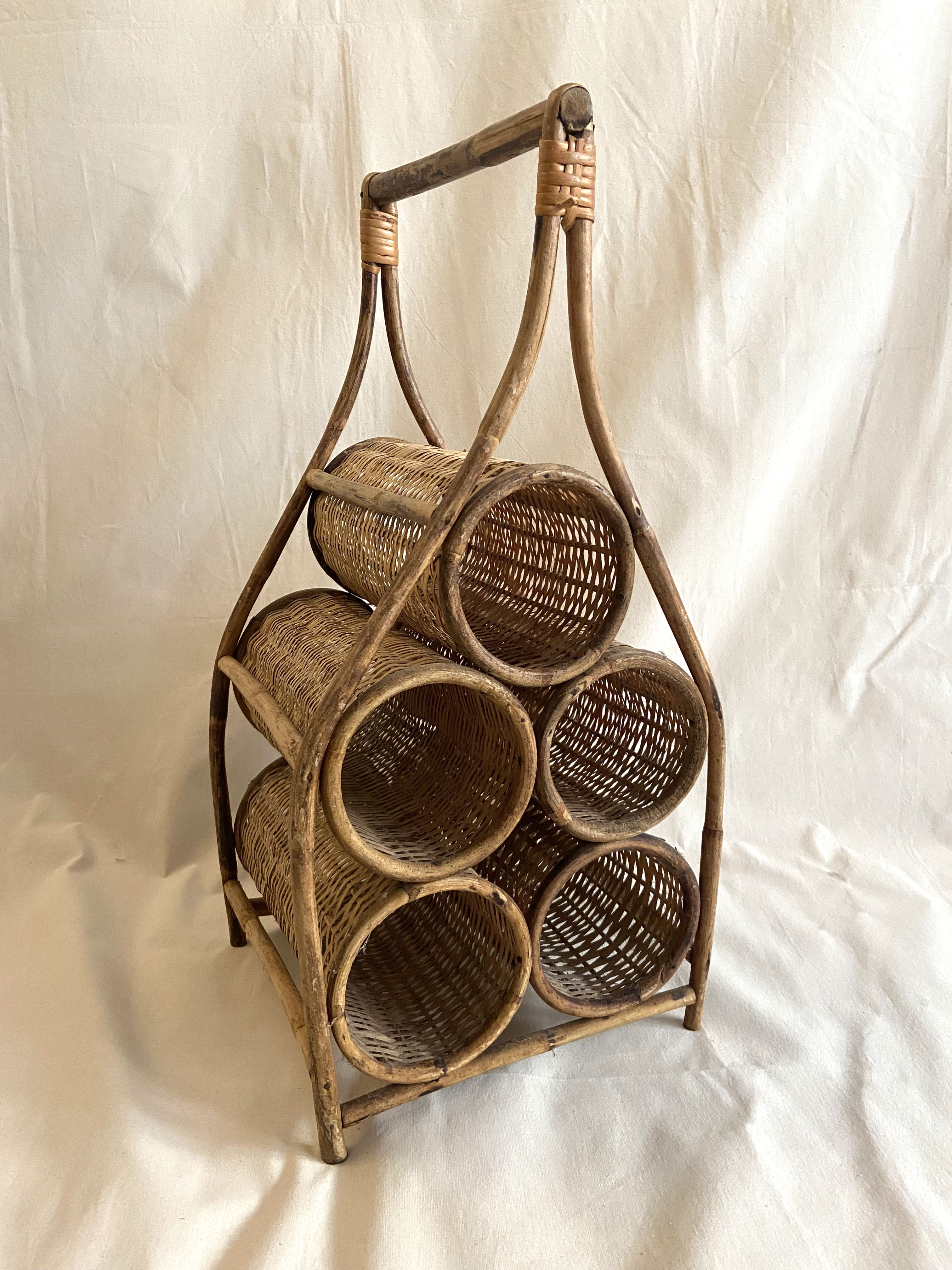Rattan and wicker bottle holder