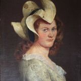 19th Century Portrait of a Lady in a Hat Oil Painting, Framed