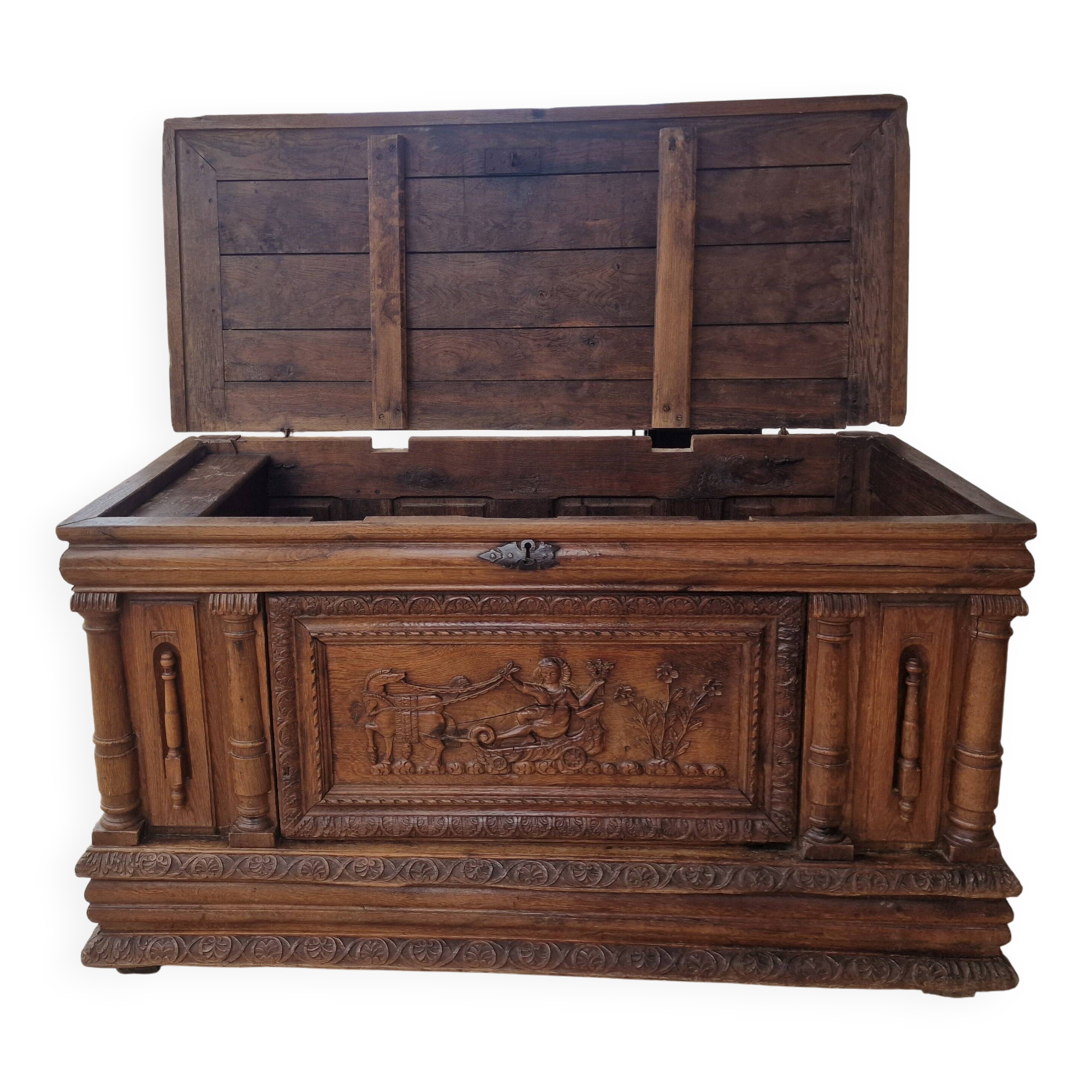 Antique carved oak chest
