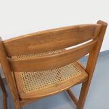 Pair of vintage sleigh chairs in beech wood and cane from the 70s