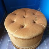 Old golden camel velvet pouf art deco style