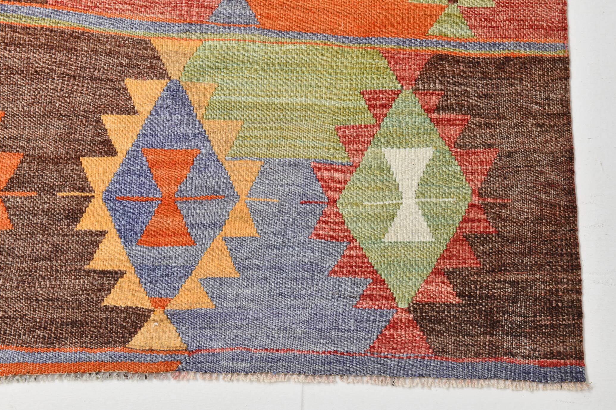 3x10 Geometric Multicolor Turkish Kilim Runner Rug,Rug For Hallway,95x295Cm