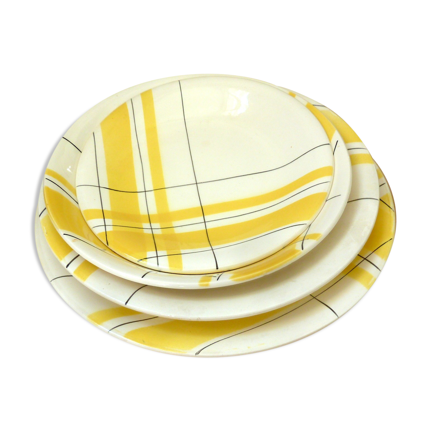 Service of ceramic plates Salins vintage Montreal yellow