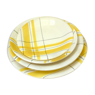 Service of ceramic plates Salins vintage Montreal yellow