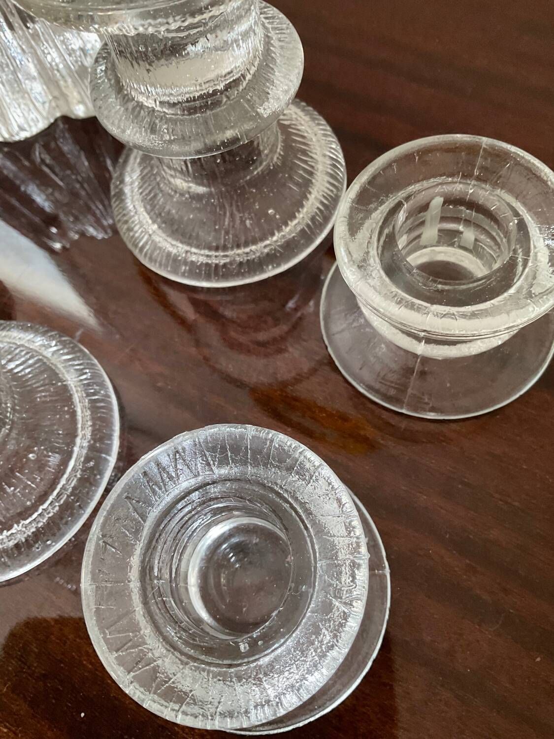Series 6 vintage candlesticks pressed molded glass paste
