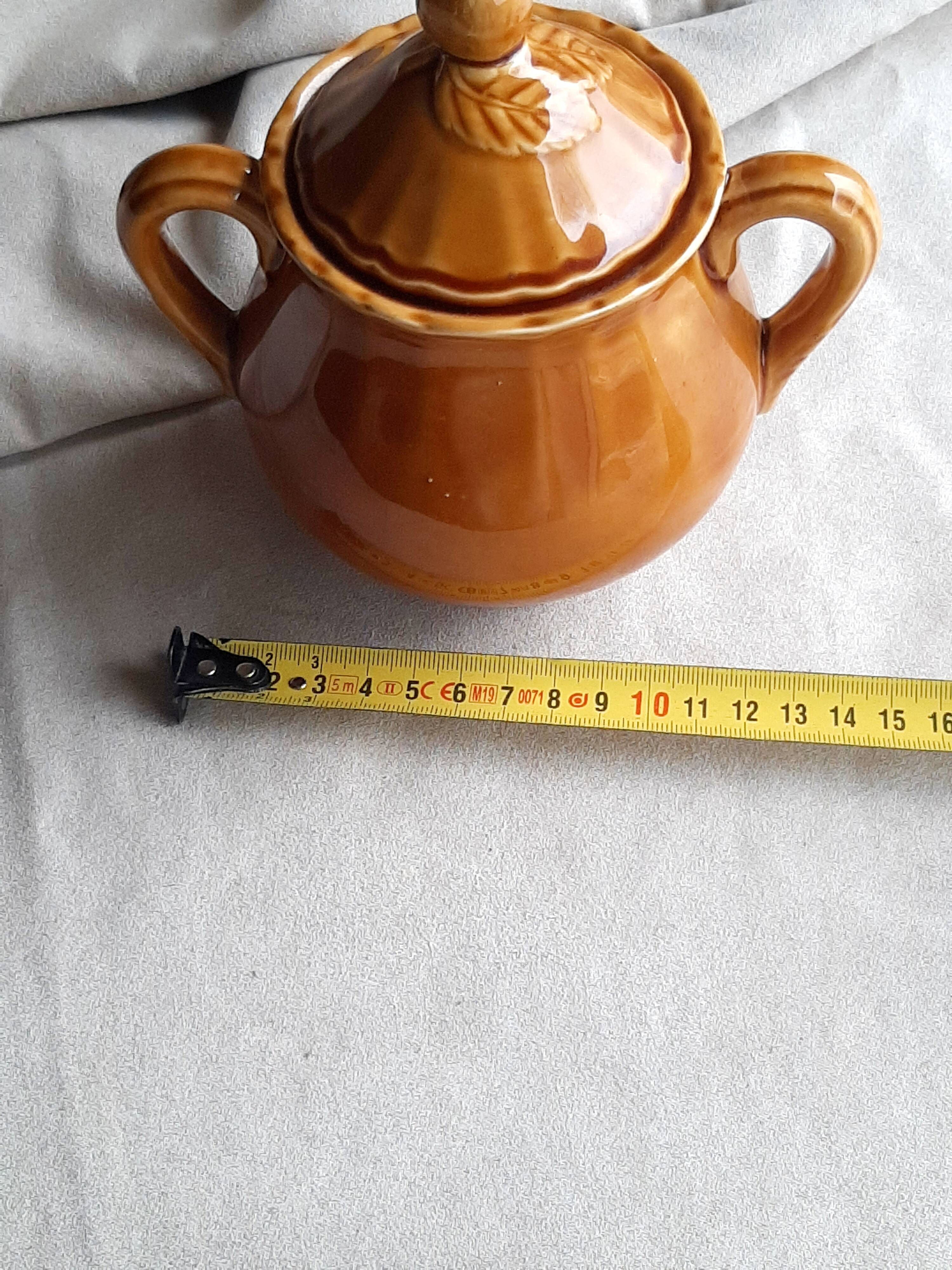 Vintage sugar bowl in Lunéville earthenware, terracotta colour.