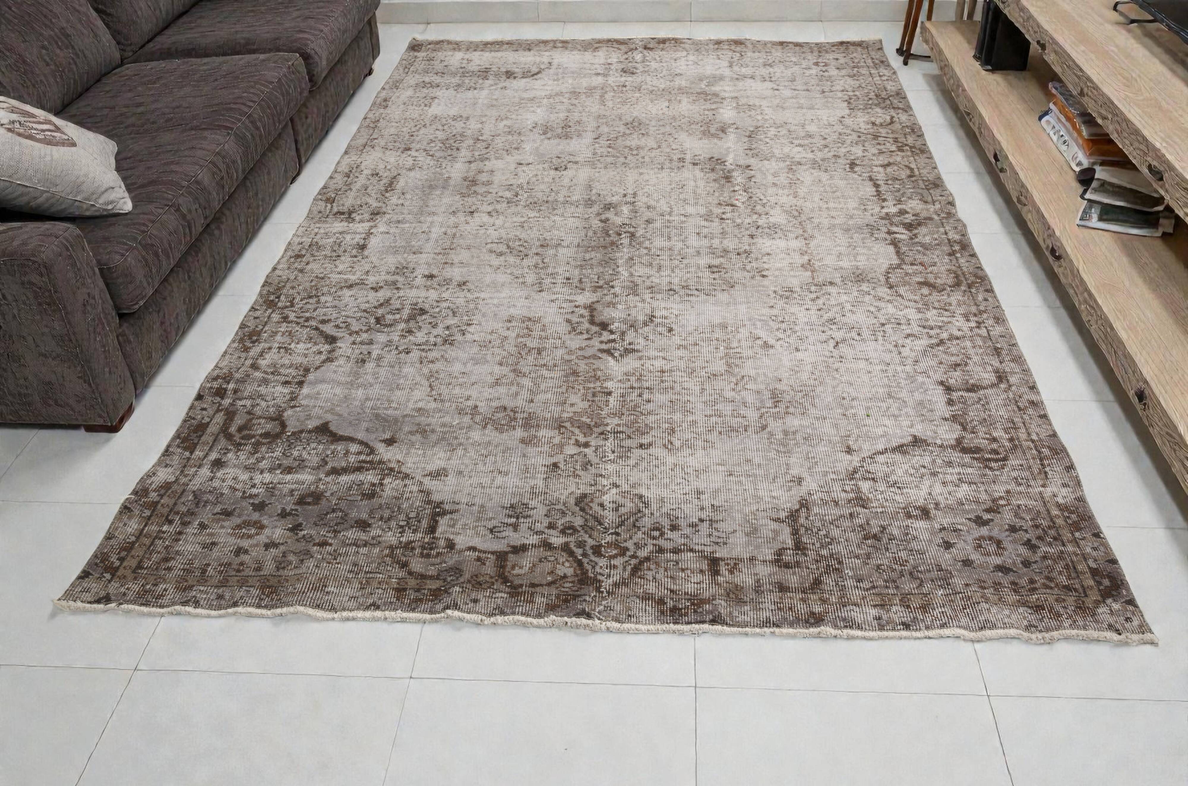 Grey Oushak Antique Wool Carpet